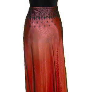 LAUNDRY Black Chiffon Silk Embroidered Crystals Long/Maxi Skirt Sz 8P  MADE USA